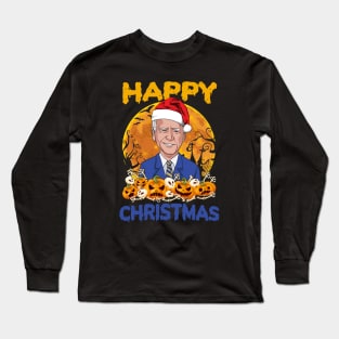 Anti Joe Biden Funny Halloween Happy Christmas Santa Hat Long Sleeve T-Shirt